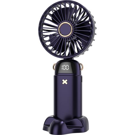 USB wiederaufladbarer kleiner Handventilator für Mädchen, Frauen, Männer, drinnen und draußen, faltbare Schreibtischventilatoren mit Digitalanzeige