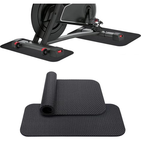 Tapis pour Appareils de Fitness, 2 Pièces 63,5 X 30 Cm Tapis Double Face de Fitness, 5 Mm Protection de Sol de Fitness pour Sols en Bois Dur, pour Vélos, Elliptiques, Noir (1/5)