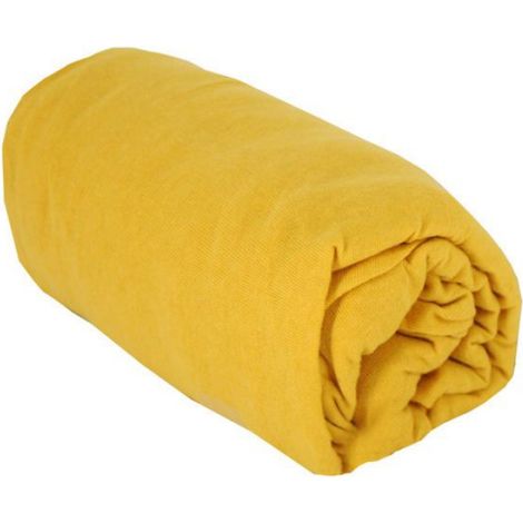 Drap Housse - 70x140x17 cm - Jersey Cardé 130 g/m² - 100 % Coton - Jaune Moutarde - 1 Pièce (1/4)