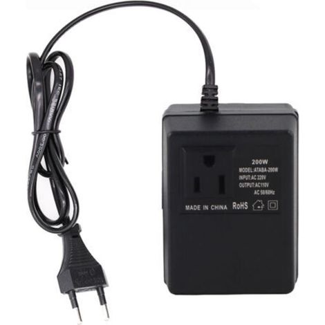 220 V AC to 110 V AC Voltage Converter, 200 W, Portable Travel Mains Adapter, Black (1/5)