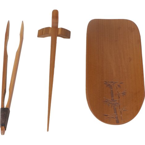 Ensemble de 4 cuillères à thé en bambou sculpté à la main, accessoires pour la cérémonie du thé (motif bambou) (1/5)