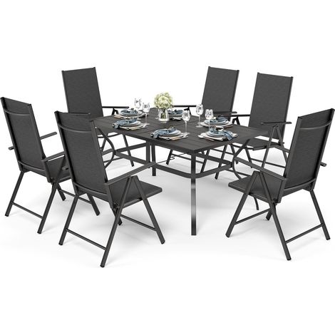 PHI VILLA 6+1 Sitzgruppe Gartenstühle & Gartentisch, 6X verstellbar mit 7 sitzpositionen Gartenstühle klappbar, Terrassenmöbel Balkonmöbel Gartenmöbel Sets schwarz