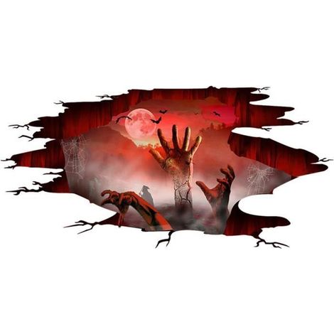 Autocollant Mural - Halloween - Hell's Hand - 2 Pcs - PVC - Décoration Effrayante Multicolore OBJET DE DECORATION MURALE (1/4)