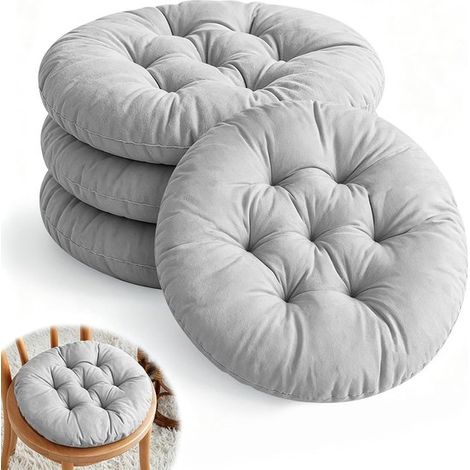 Lot de 4 coussins de chaise ronds – 40 cm – Épais – Coussins d’assise et de sol – Jardin et salle à manger – Gris clair (1/5)