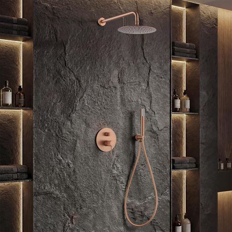 Imex - Columna Ducha Empotrada con Grifo Oro Rosa Serie Line