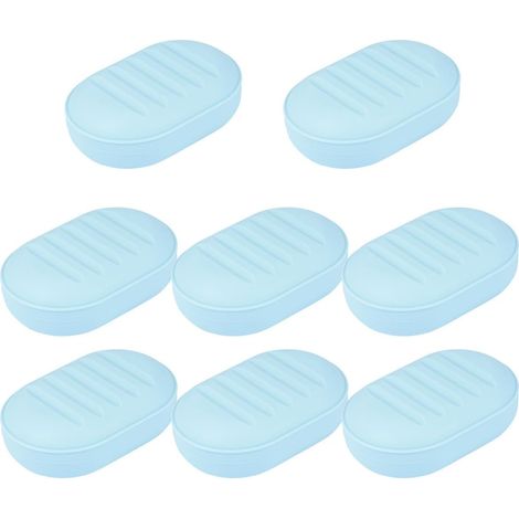 Ensemble de 8 porte-savons en plastique bleu clair avec couvercle pour salle de bain (1/5)