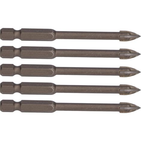 Lot de 5 forets cruciformes à queue hexagonale de 6 mm (1/4 po) pour carrelage, verre, céramique et béton, outil en alliage dur (1/5)