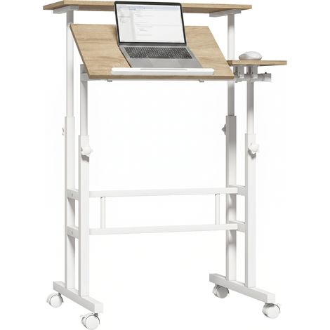 Bureau assis debout bureau réglable en hauteur 70 x 60 cm à roulettes avec plateau inclinable cadre en métal marron (1/5)