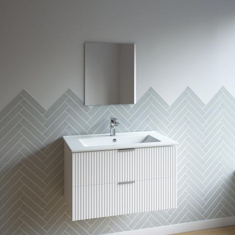 Mueble de baño con lavabo 60 cm blanco MDF ondulado