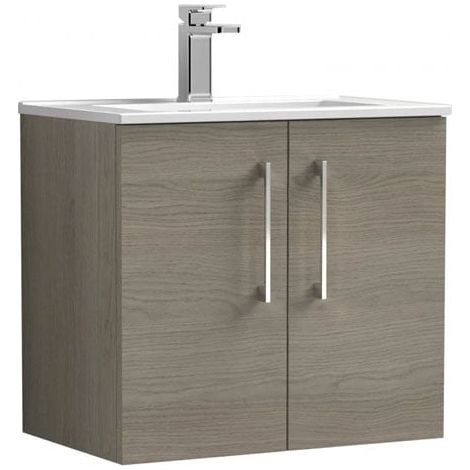 Nuie Arno Wall Hung 2-Door Vanity Unit with Basin-2 600mm Wide - Solace Oak Woodgrain (1/5)