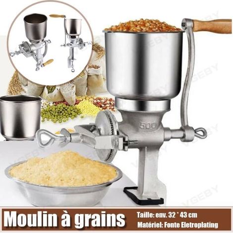 Moulin à grain manuel - Moulin à céréales - Double revêtement étain - Mécanisme réglable - Grande trémie (1/4)
