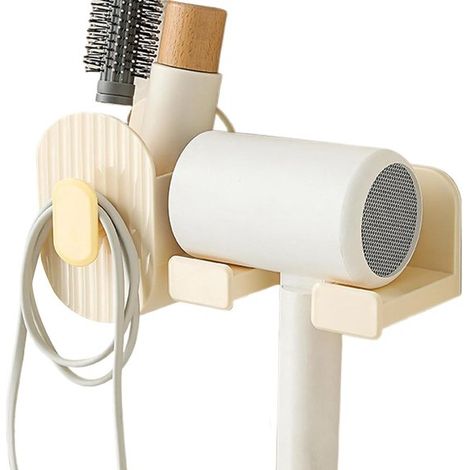 Soporte para secador de pelo - Organizador de herramientas de peinado - Organizador de baño - Montaje en pared multifuncional - 245 cm - Blanco (1/5)