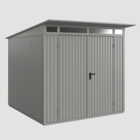 Hörmann Ecostar Metall-Gerätehaus Trend mit Pultdach Typ 2, 248 x 283 cm, graualuminium, 5,7 m², 2-flüglige Tür