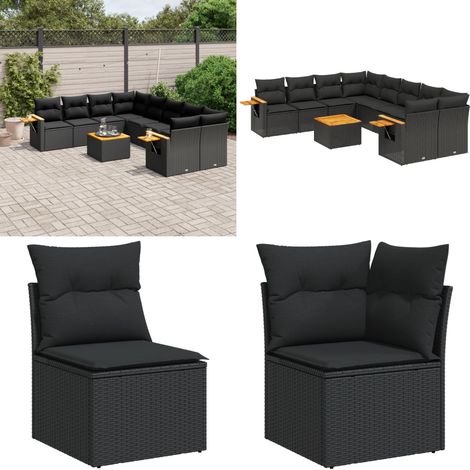 9-tlg. Garten-Sofagarnitur mit Kissen Schwarz Poly Rattan - Gartenmöbel - Sofasatz - Esszimmergarnitur - Outdoor Möbel - Lounge Set - Home & Living (1/5)