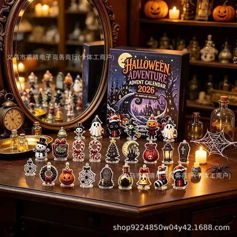 New 2026 Halloween Adventure Calendar (24pcs) - Funny Ornament Blind Box Holiday Gift - Acrylic Version -