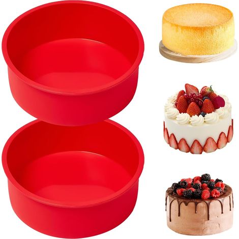 Molde redondo de silicona de 2 piezas de 15 cm, antiadherente desmontable con sistema de liberación rápida, molde redondo de silicona para hornear pasteles, pan y repostería (rojo)
