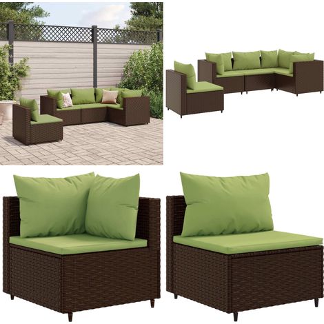 Salon de jardin 5 pcs avec coussins Marron Résine tressée - Ensemble Salon De Jardin - Salon De Jardin Extérieur - Meuble De Jardin - Canapé D'angle - Canapé Extérieur - Home & Living