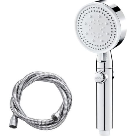 Ahlsen Kit de ducha de refuerzo ABS de 8 velocidades con manguera de 1,5 m, boquilla de cierre con un botón, plateado (1/4)