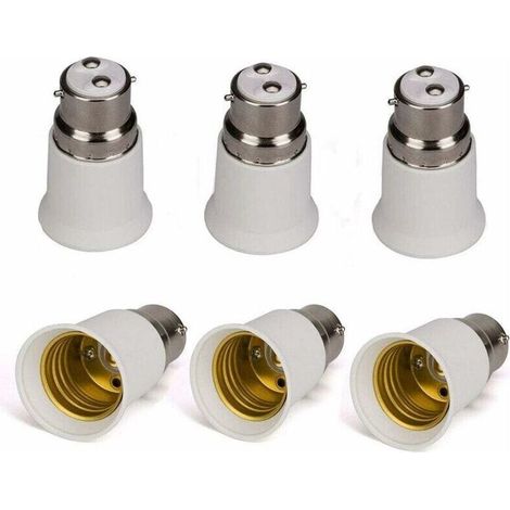 Adaptateur B22 vers E27 - Douille Porte-Ampoule pour Conversion Baïonnette à Vis - Blanc - Lot de 6 (1/4)