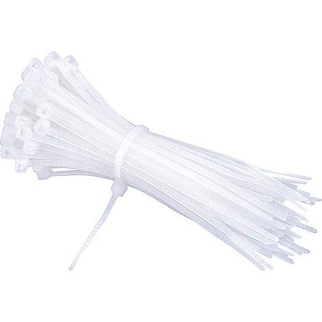 Lot de 100 colliers de serrage en plastique, serre-câbles pour câbles de 3,5 mm de large, pour fils de câbles (3,5 x 200 mm, blanc) (1/3)