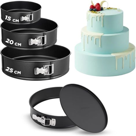 Set de 3 Moules Springform 15,20,25 cm Acier Carbone Antiadhésif Anneaux Inox Pour Cheesecake Gâteau (1/5)