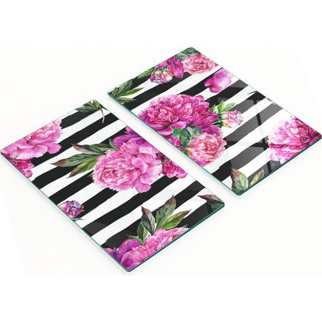 Tablas decorativas de cristal para cortar y servir, dise帽o de peon铆as rosas, 2x30x52 cm.