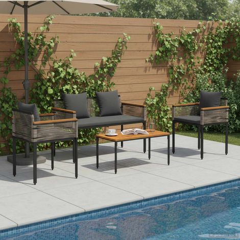 Gartenmöbel Set mit Kissen Grau und Dunkelgrau Poly-Rattan