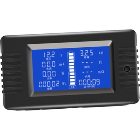 LCD-Batterietester: Anzeige von Spannung, Stromstärke, Kapazität, Innenwiderstand und Leistungsaufnahme (0-200 V).