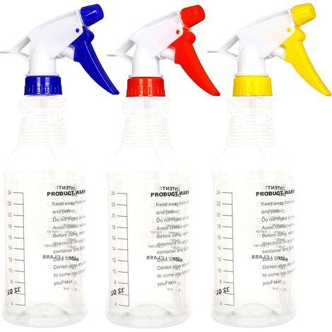 Set of 3 Empty Plastic Spray Bottles 1000 ml, 1000 ml Sprayer Bottles (1/5)