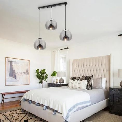 Moderne Lampes Suspensions en Verre Gris Fumé,E27 Lustre Plafonnier Vintage Ajustable Style Nordique pour Cuisine Salon (1/5)