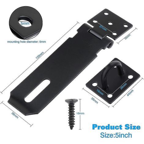 2er-Pack 127-mm-Edelstahlriegel, robust, mit Clip und Schrauben, für Tür, Schuppen, Vorhängeschloss-Clip, schwarz