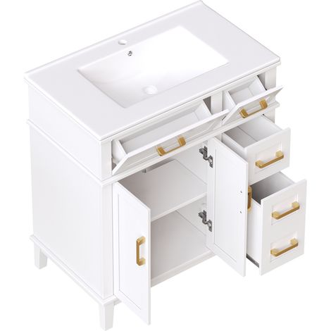 Meuble de salle de bain avec lavabo en céramique, meuble moderne pour salle de bain, meuble à tiroirs avec grand espace de rangement et fonction Soft-Close, meuble sous-vasque avec protection contre l (1/5)