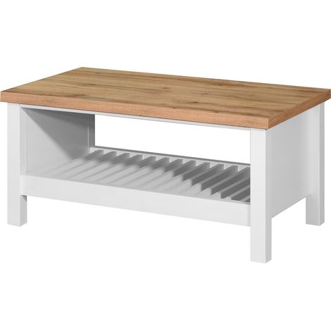 Coffee Table White Frame Oak Top Open Storage Stylish Wood Self – assembly (1/5)
