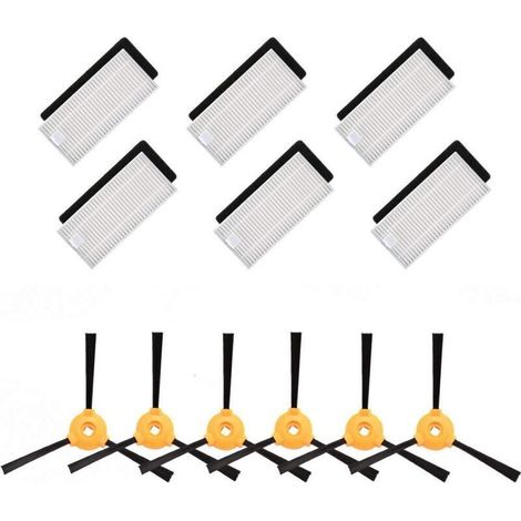 Kit d'accessoires de rechange 6 brosses latérales + 6 filtres HEPA + 6 éponges compatibles avec les aspirateurs Ecovacs Deebot 500 / 600 / 601 / 605