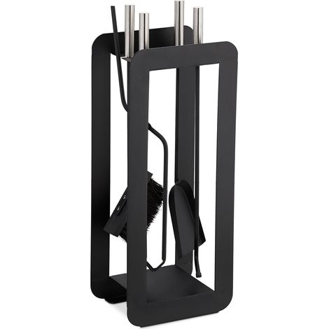 Relaxdays – Serviteur de cheminée 5 pièces en acier noir mat – Pelle à cendres, balai, pince, tisonnier – Dimensions H59 x L22,5 x P16 cm