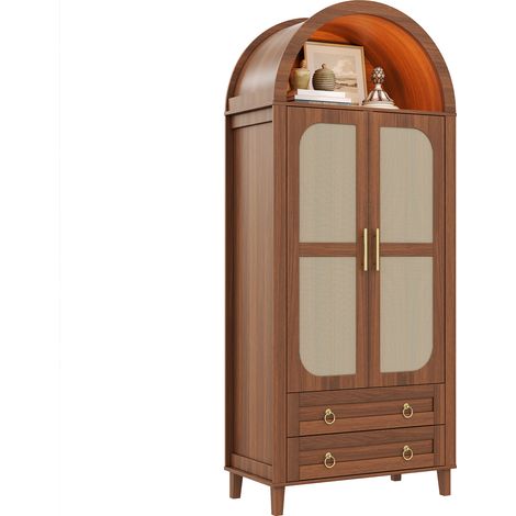 Armoire, rangement intégré, éclairage LED inclus, tiroirs intégrés, 76 x 50 x 184 cm, noyer (1/5)