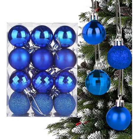 24 Boules de Noël, ø 4cm Sapins de Noël Boule Plastique, 4 Styles Décoration de Noël Boules de Noël en Plastique, Boule d'Arbre de Noël pour Noël, Mariage, Festival (Bleu) (1/5)