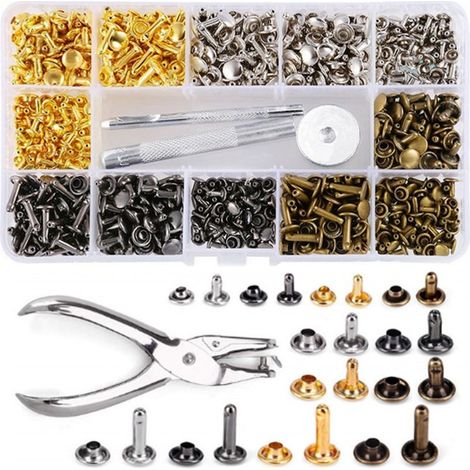 Rivets en Cuir 240 Ensemble 3 Tailles Double Rivet Goujons Tubulaires en Métal avec 4 Pièces Outil de Fixation et Punch Pince pour Artisanat en Cuir DIY Rivets de Remplacement 4 Couleurs (1/5)