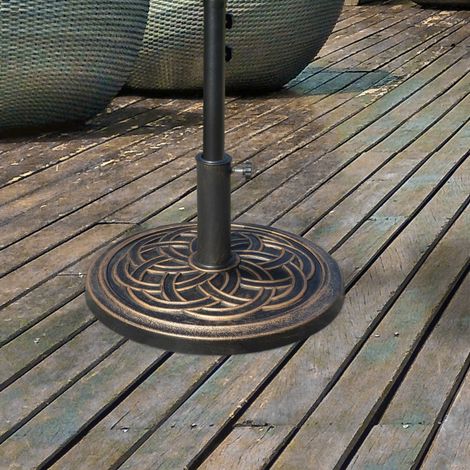 Outsunny Garten-Sonnenschirmständer, Nettogewicht 12 kg, runder Sonnenschirmständer, geeignet für 38-mm-/48-mm-Stangen, aus Kunstharz und Stahl, für Terrasse, Balkon oder Garten, Ø 45 x 33 cm, Bronze