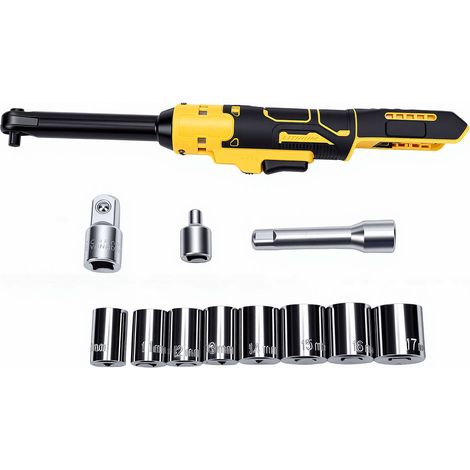 Clé à cliquet sans fil 3/8 pouces, Torsion électrique de 74 pieds lb avec tête renforcée de 6.3 pouces, adaptateur 1/2 1/4, 3 barres d'extension (1/5)