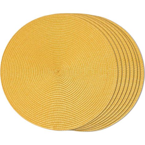 APEX Ensemble de 8 sets de table ronds tissés jaunes, lavables, antidérapants, durables, 38 cm de diamètre.