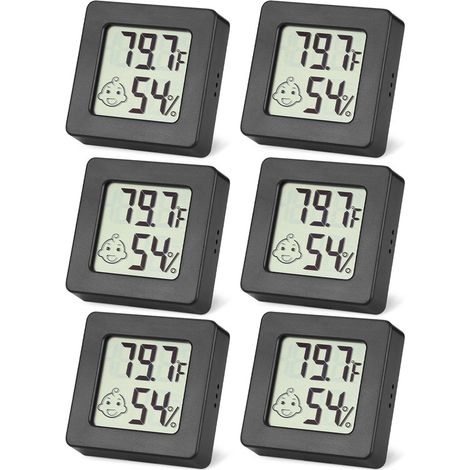 6 Stück Innenthermometer Mini Digitalthermometer und Hygrometer Thermometer mit Temperatursensor für Gewächshäuser und Homeoffices Schwarz (1/5)