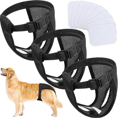 Lot de 3 culottes de protection lavables pour chiennes en chaleur, avec 9 protections hygiéniques incluses. (1/5)