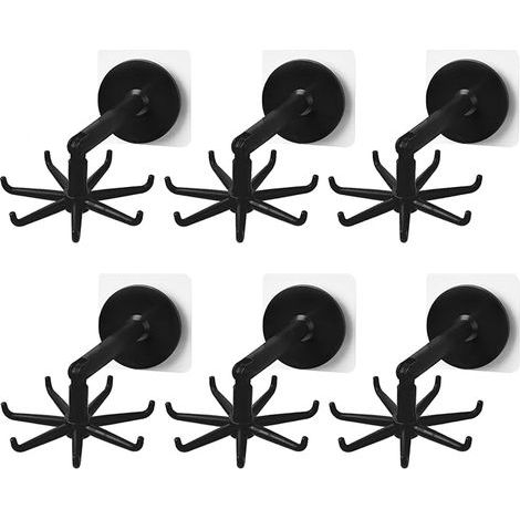 6 Pièces Crochet Rotatif Mural pour Cuisine 360 Crochet Pliant Rotatif, AVEC 7 Griffes pour Salle De Cuisine, Bains, Armoire Cuisine (Noir) (1/5)