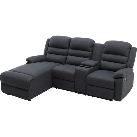 Vente-Unique – Canapé d'angle gauche relax 4 places en tissu polyester gris anthracite – Mécanisme relax manuel – Dimensions 231x172cm (1/5)