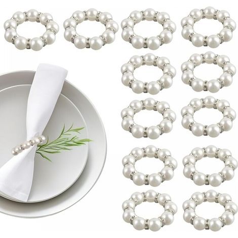 (White Pearl, 12 pcs) Napkin Rings, Napkin Rings, Napkin Rings, Silver Napkin Rings, Suitable for Weddings, Dinners (1/5)