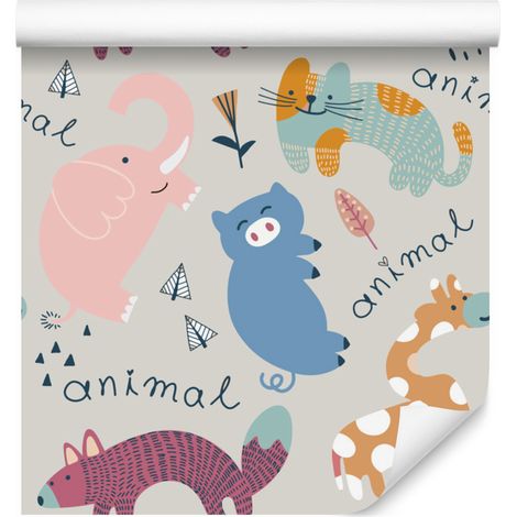 Papier peint animaux joyeux et colorés pour salon et chambre 50x1000 cm (1/5)