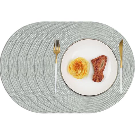 Lot de 6 Set de Table Rond Lavable Dessous de Table Gris sous Assiette de Table Résistantes à la Chaleur Antidérapant 34cm (1/5)
