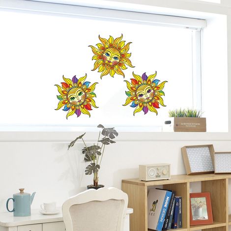 Sticker Vitre Mandala Arc-en-Ciel 3 Soleils 67x23cm - Autocollant Électrostatique Coloré pour Fenêtre et Murs (1/2)