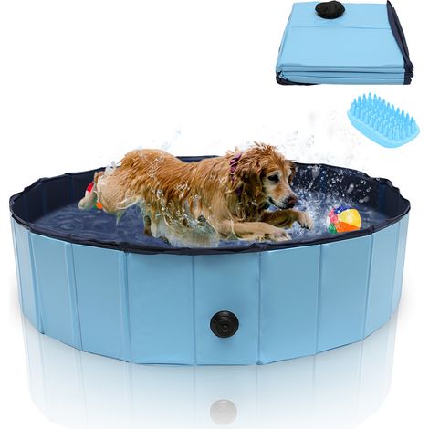 Jiubiaz Piscina pieghevole per cani in PVC antiscivolo, vasca per animali 120x30 cm, blu